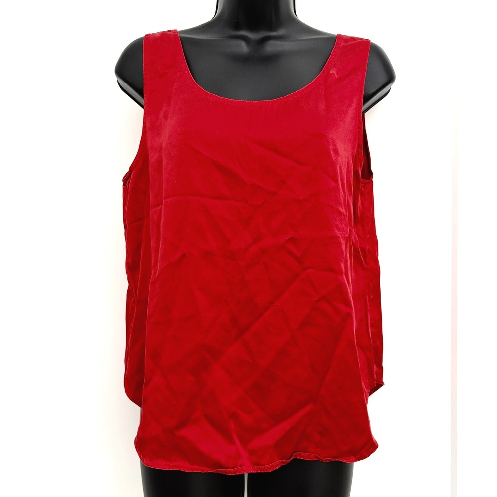 Lasoie Vintage Silk Tank Top Minimalist Scoop Neck Large Red